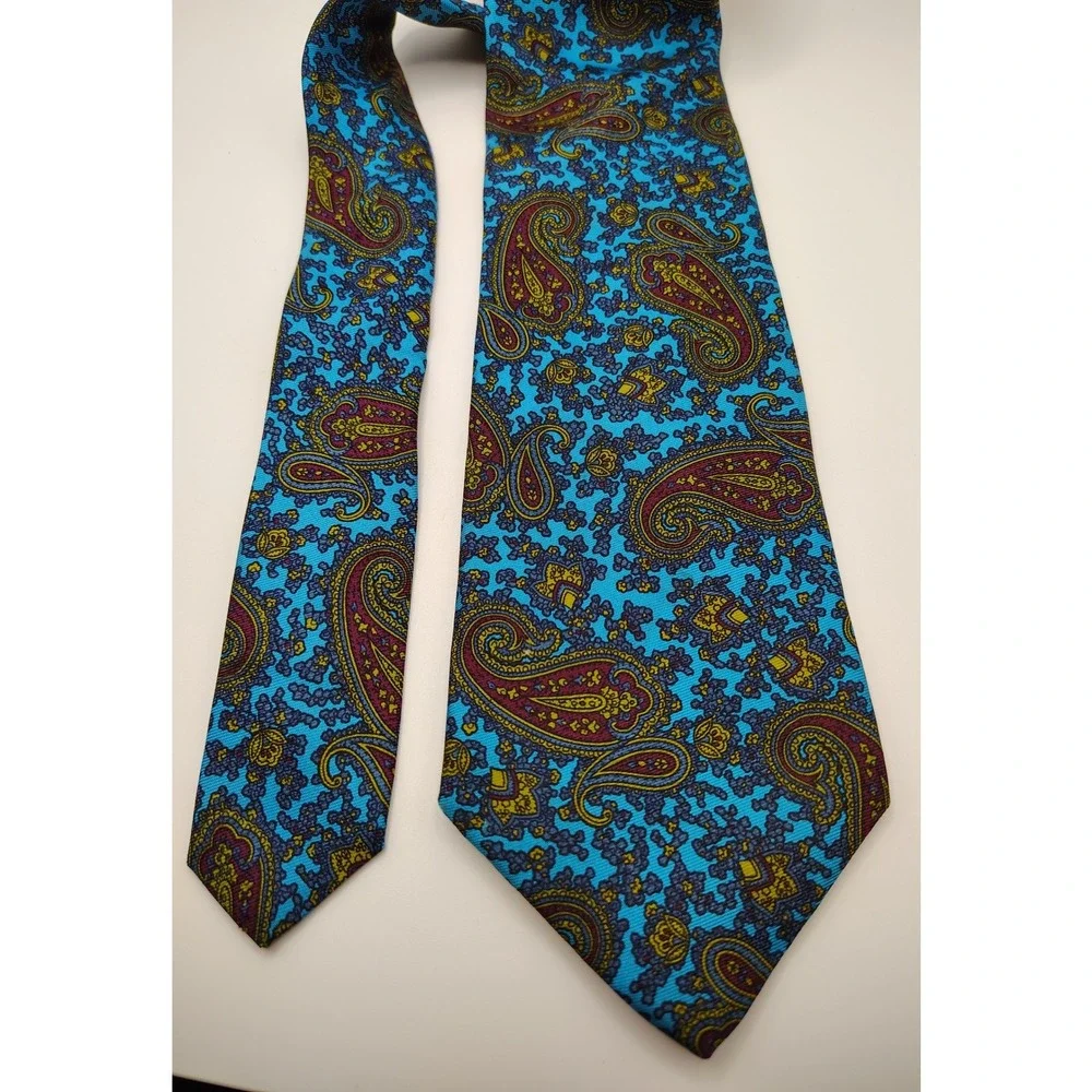 Gordon Davis Paisley Silk Necktie‎ Blue Red Gold Classic Men's Formal